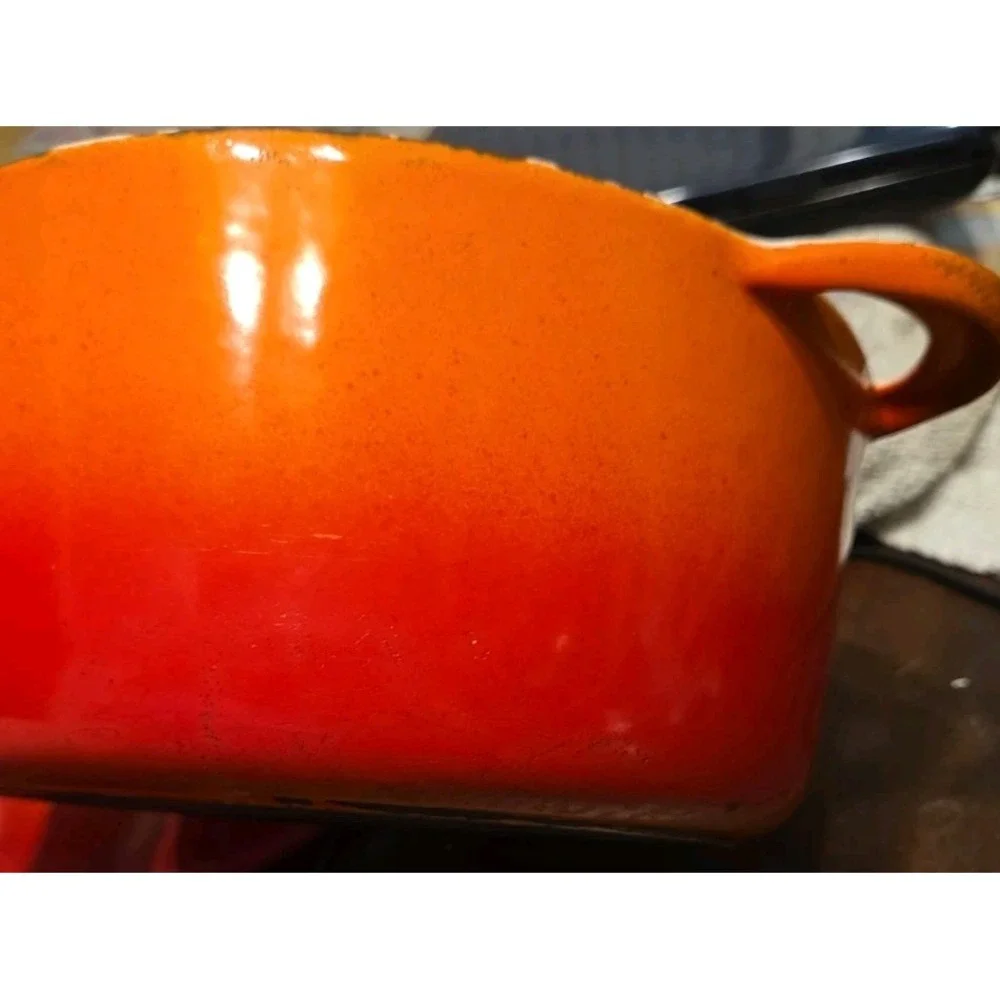 Vintage Descoware  Orange Enamel Cast Iron Pot Belgium for Home Decor or Plant